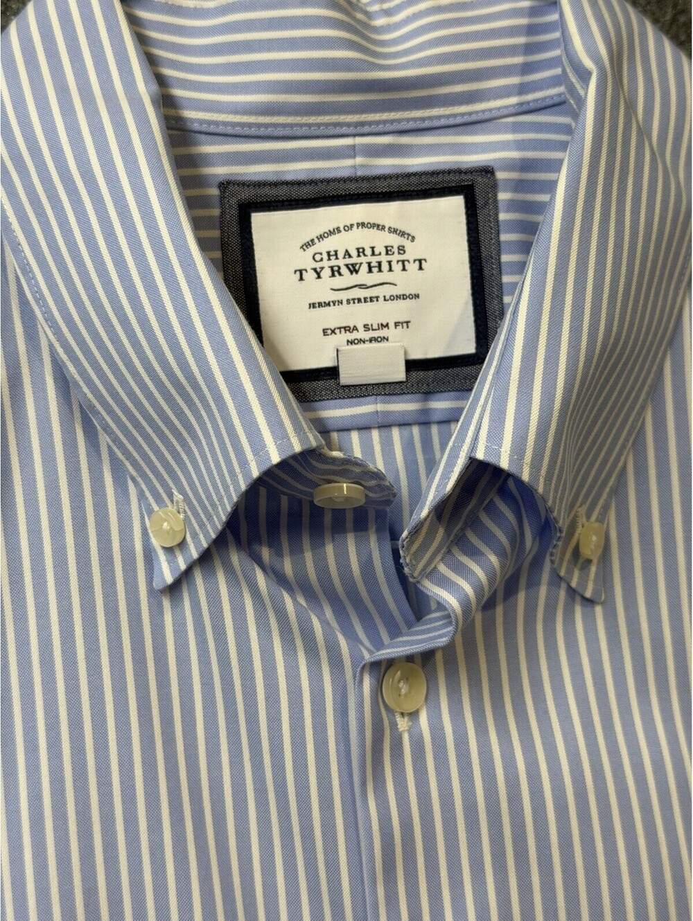 👔 Charles Tyrwhitt Extra Slim Fit 17/35 Blue Stripe Dress Shirt 🔥 👀
